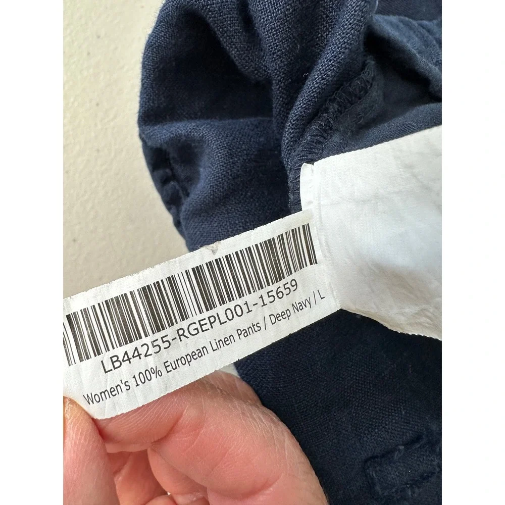 Quince Linen Pants Size L Deep Blue Navy Pull on Straight Leg Elastic Waist